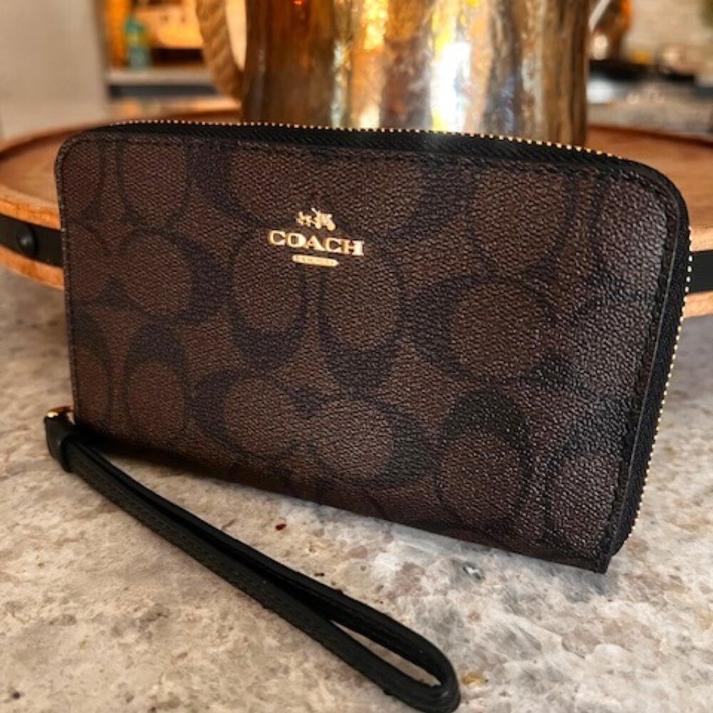Authentic COACH Signature Zip Around Wallet Wristlet 6.5x4" ~ NEW!